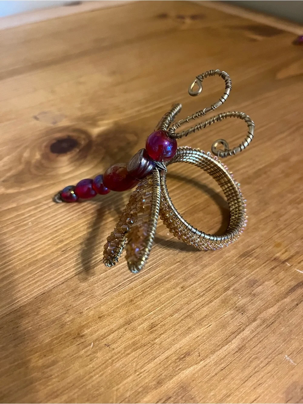 3 Pier one dragonfly napkin holders with glass red beads 3 1/2 x 3 1/2”